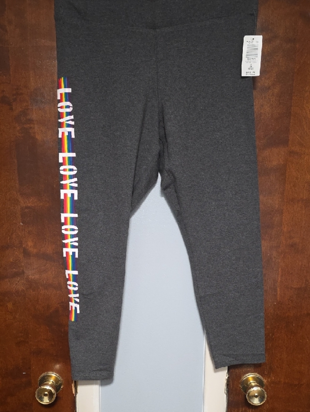 NWT SIZE 2 Torrid Charcoal Gray Pride Leggings With Love Print Down Side No Pock